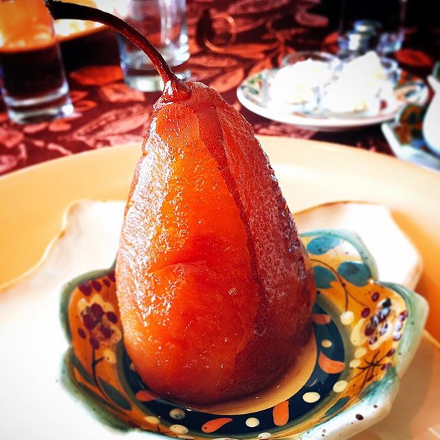 Poached Pear stuffed with cream cheese was a wonderful ways to start the day at #Colett'sB&B on #olympicpeninsula. Great fuel for a long day on the road.